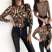 Дамска блуза с полу-висока яка и дълъг ръкав в кафяв цвят-два модела