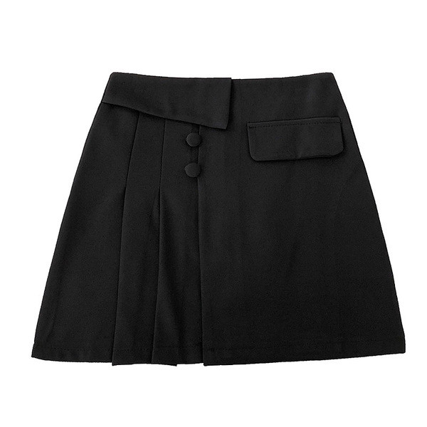 Rövid női szoknya gombokkal és A-vonallal