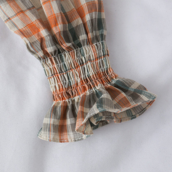 Modern női kockás blúz négyzet alakú nyakkivágással