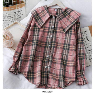 Moodne naiste ruuduline nööpidega särk - lai mudel