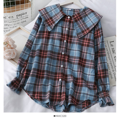 Moodne naiste ruuduline nööpidega särk - lai mudel