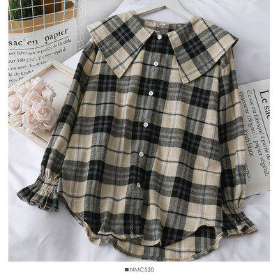 Moodne naiste ruuduline nööpidega särk - lai mudel