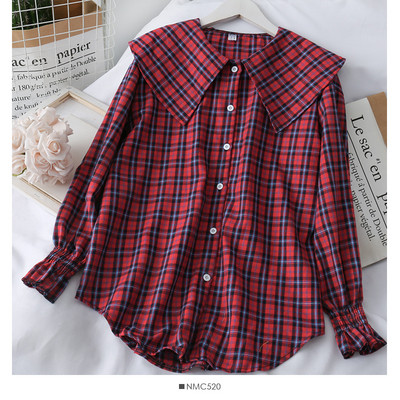 Moodne naiste ruuduline nööpidega särk - lai mudel