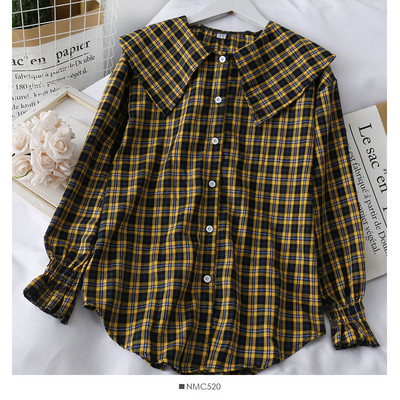 Moodne naiste ruuduline nööpidega särk - lai mudel