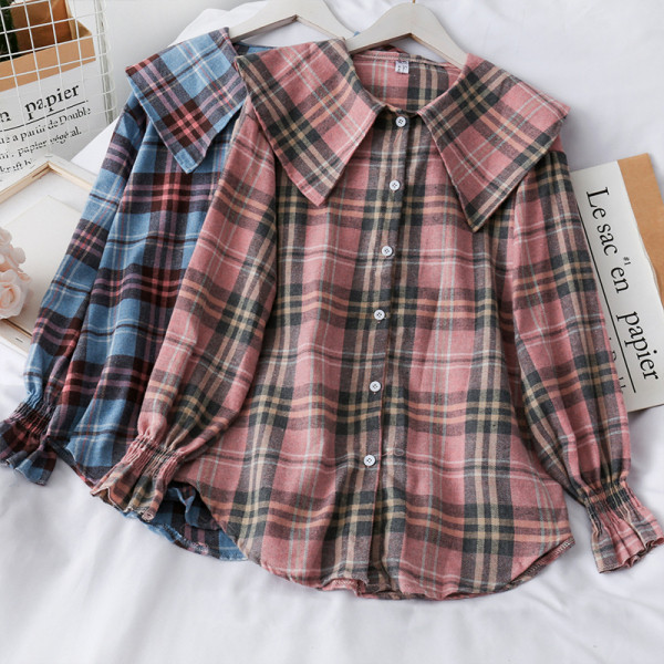 Moodne naiste ruuduline nööpidega särk - lai mudel