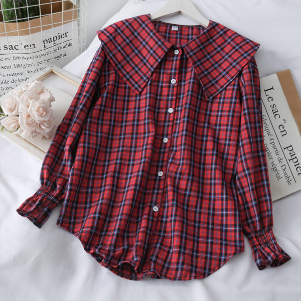 Moodne naiste ruuduline nööpidega särk - lai mudel