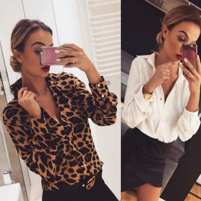 Cămașă modernă de damă cu mânecă lungă cu model leopard sau albă