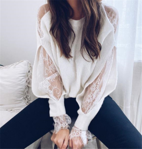 Naiste pitsiga kampsun valge ja must