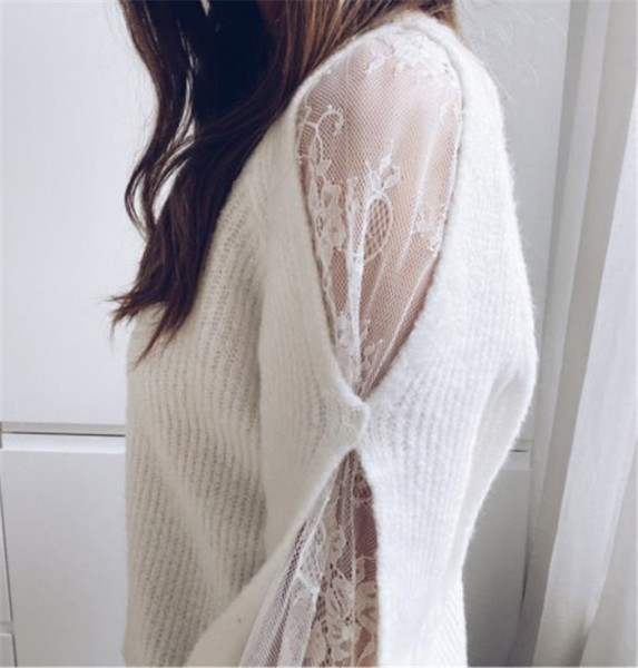 Naiste pitsiga kampsun valge ja must