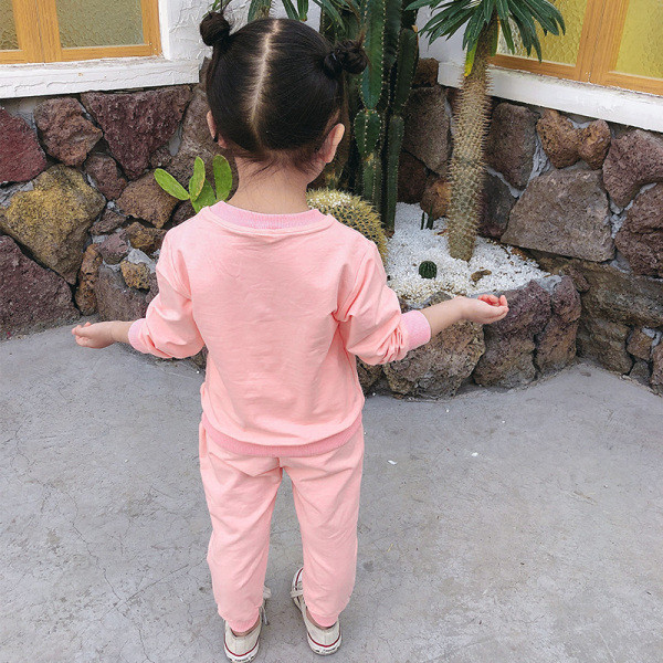 Rózsaszín kétrészes gyerek szett hímzéssel lányoknak