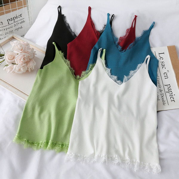 Moodne naiste topp pitsi ja õhukeste rihmadega