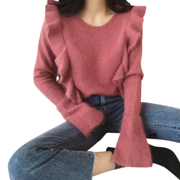 Puha női pulóver ovális nyakkivágással és hosszú ujjal