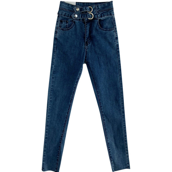 Alkalmi női farmer Karcsú modell magas derékkal és fém elemekkel