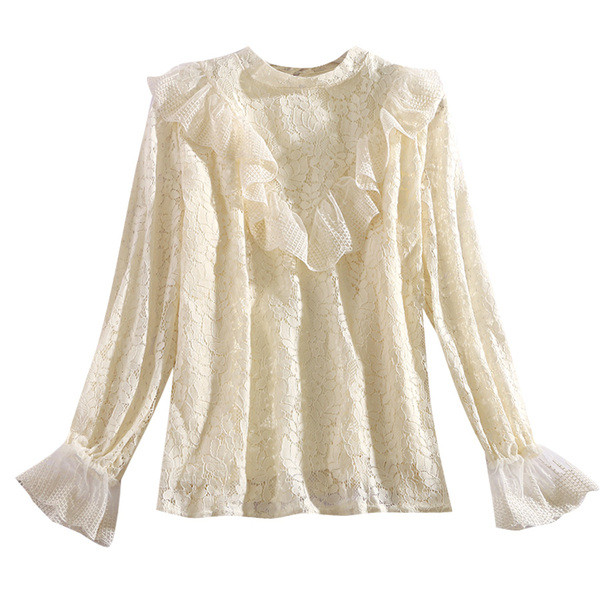 Női csipke ing lótusz ujjal és alacsony gallérral