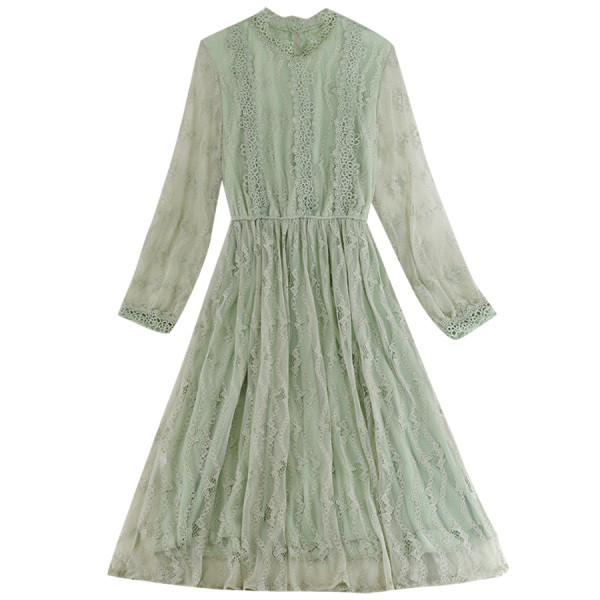 Moderna ženska haljina sa čipkom i dugim rukavima