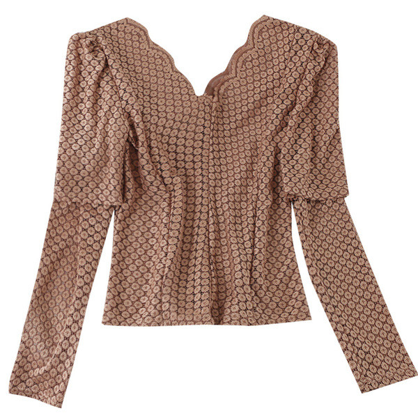 Aktuális női blúz V-nyakkal és csipkével