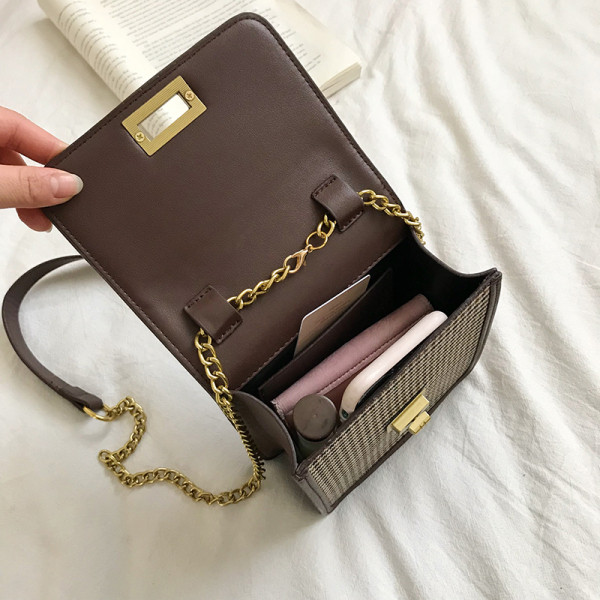 Stílusos női kockás táska négyzet alakú, rövid és hosszú fogantyúval