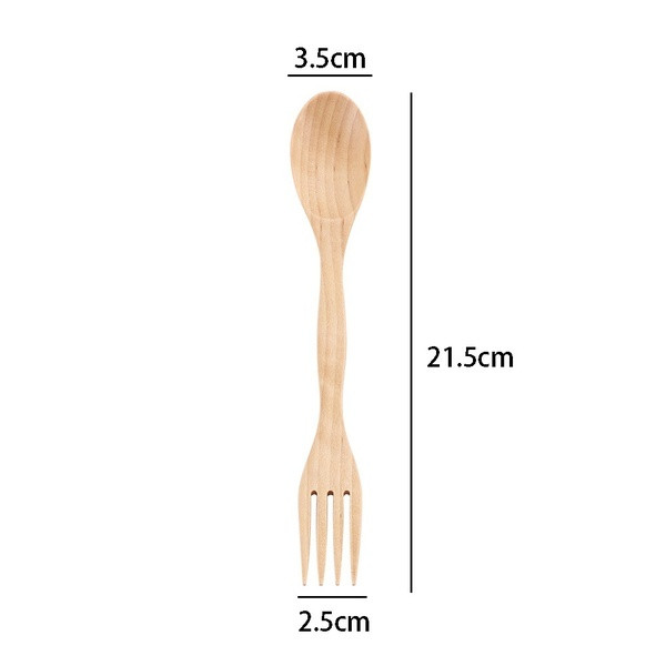 Kreativna drvena žlica-vilica za hranjenje pogodna za salate, voće i ostalo u smeđoj boji