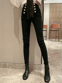 Moodsad naiste mustad püksid kõrge vöökoha ja nööpidega