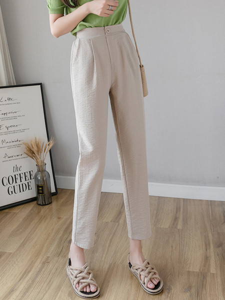 Alkalmi női nadrág pamutból és lenvászonból, magas derékkal - egyenes modellel