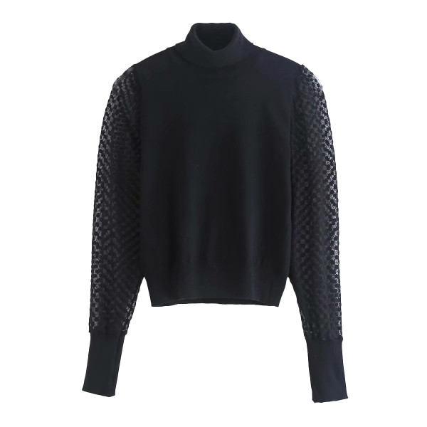 Μοντέρνο πουλόβερ με κολάρο και μανίκια από τούλι