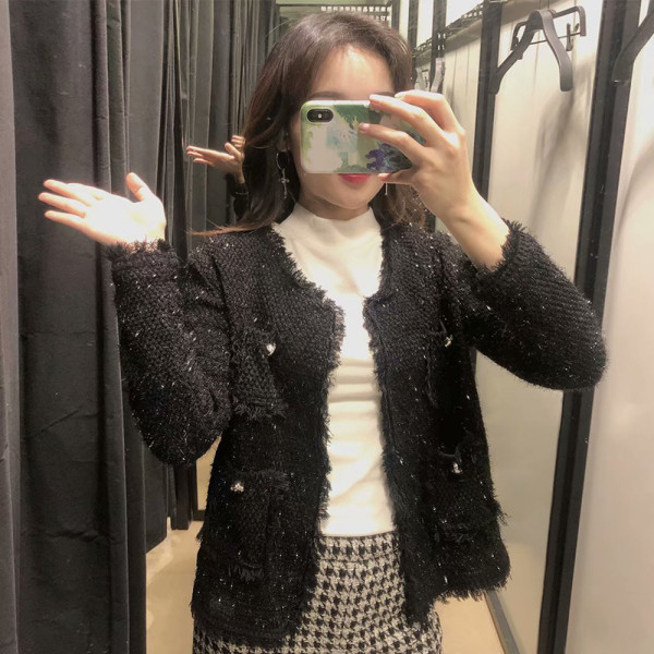 Modern női tweed mellény zsebekkel és gombokkal