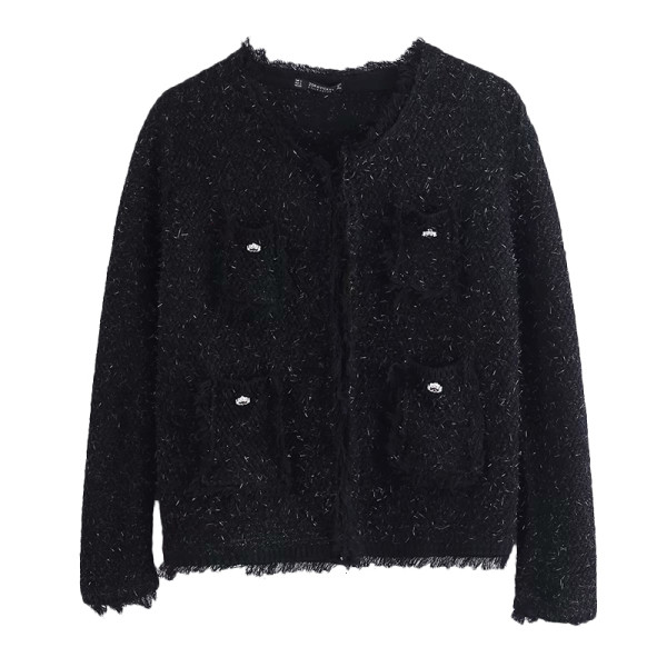 Modern női tweed mellény zsebekkel és gombokkal