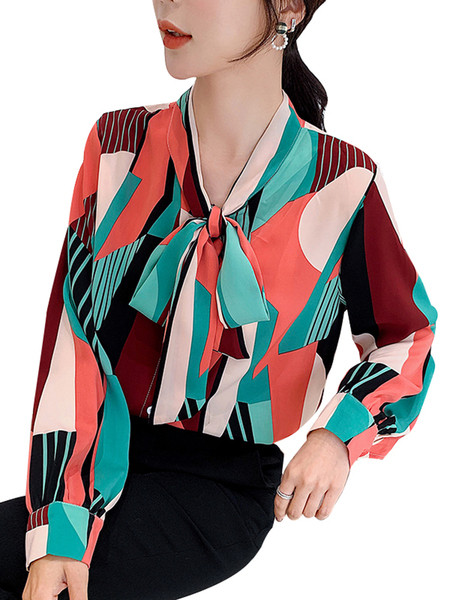 Stílusos női többszínű ing gallérral, szalaggal