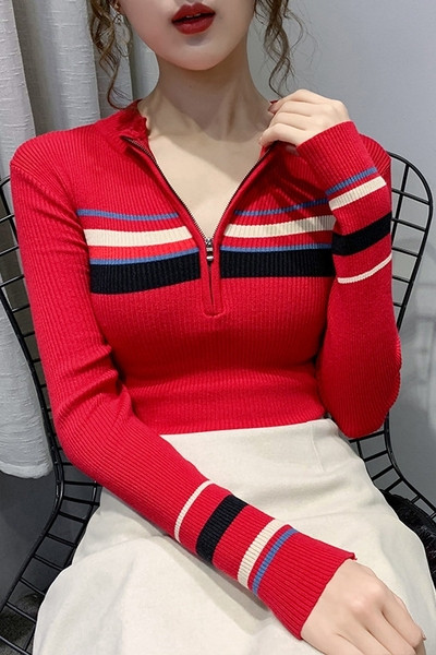 Alkalmi női blúz félmagas gallérral, cipzárral