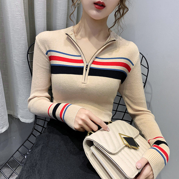 Alkalmi női blúz félmagas gallérral, cipzárral