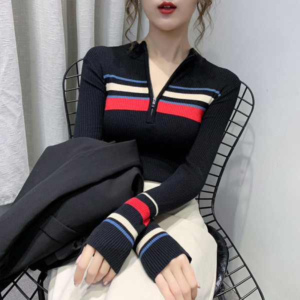 Alkalmi női blúz félmagas gallérral, cipzárral