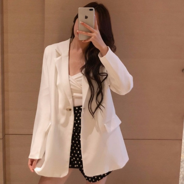 Modern hosszú fehér kabát klasszikus modell