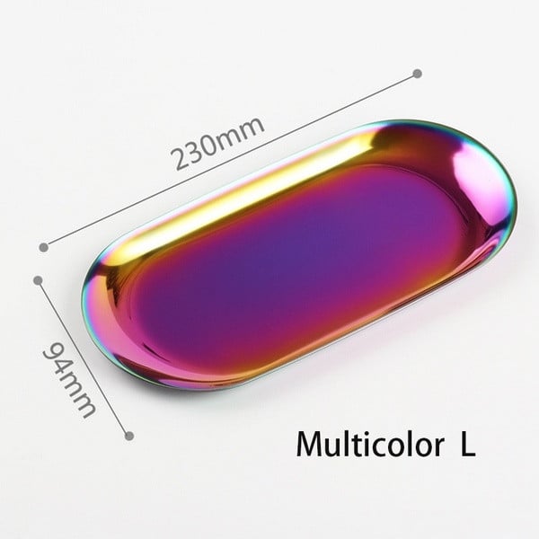 Elipsės formos nerūdijančio plieno lėkštė, tinkanti desertams patiekti