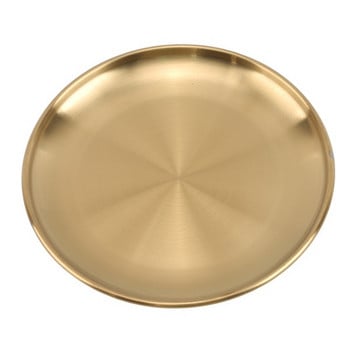 Златиста чиния от неръждаема стомана в кръгла форма подходяща за десерти или плодове