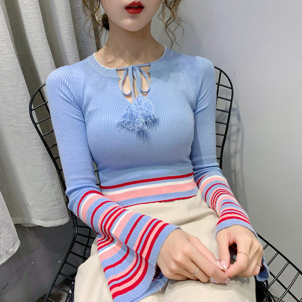 Modern női blúz kordbársony dzsörzéből lótusz ujjakkal és bojtkötőkkel