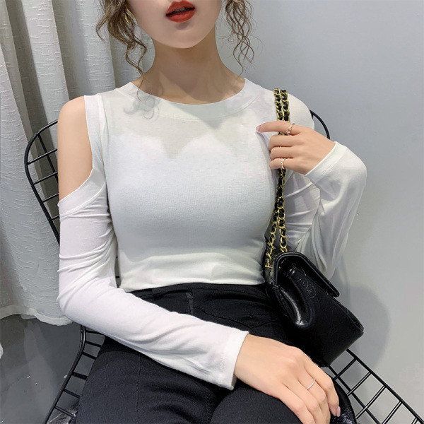 Moderna ženska pripijena bluza s izrezanim ramenima i ovalnim izrezom