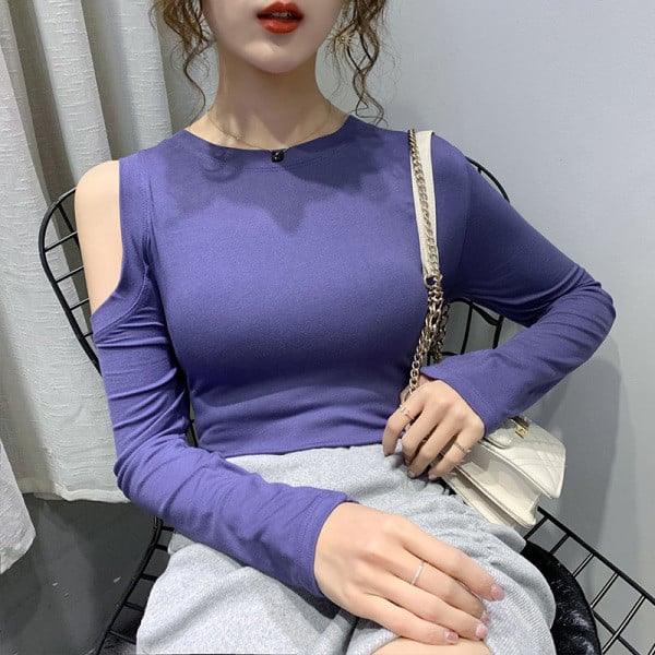 Moderna ženska pripijena bluza s izrezanim ramenima i ovalnim izrezom