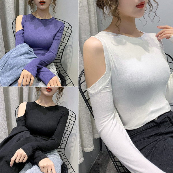 Moderna ženska pripijena bluza s izrezanim ramenima i ovalnim izrezom