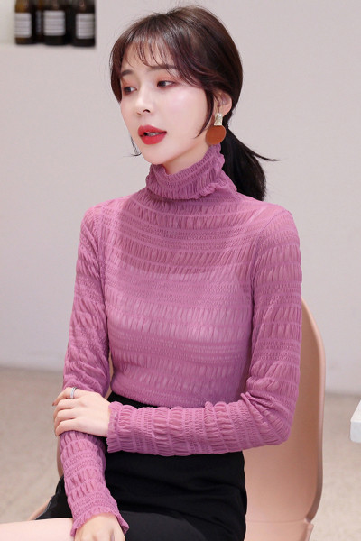 Alkalmi női hálós blúz magas gallérral