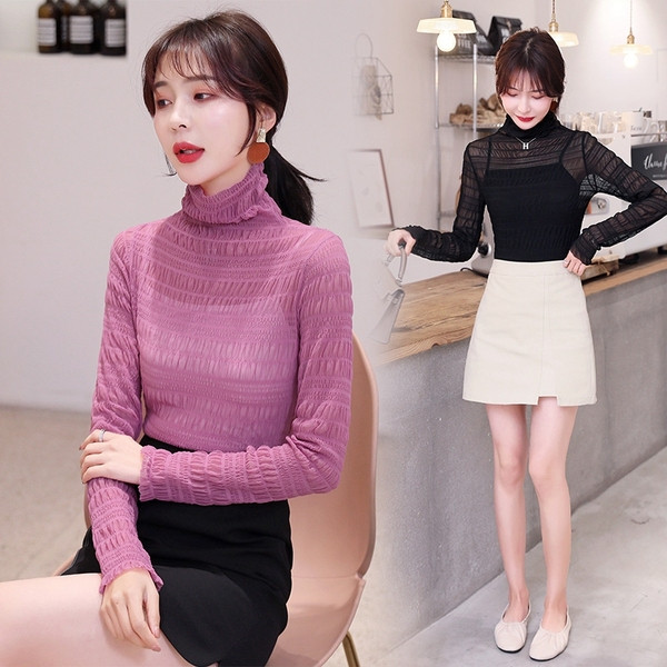 Alkalmi női hálós blúz magas gallérral