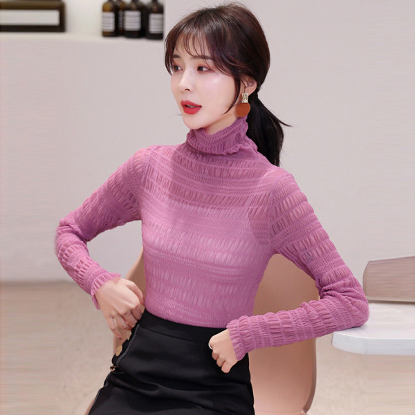 Alkalmi női hálós blúz magas gallérral