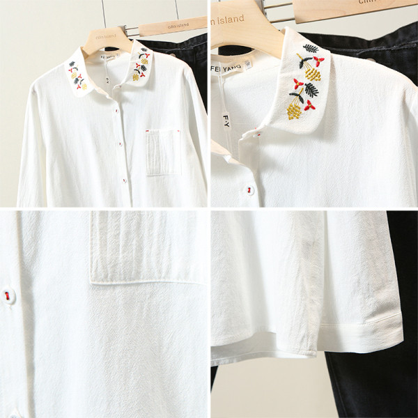 Nagy méretű női fehér ing hosszú ujjal, gallérján hímzéssel