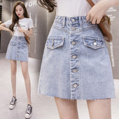 Lezser női farmerszoknya gombokkal, magas derékkal