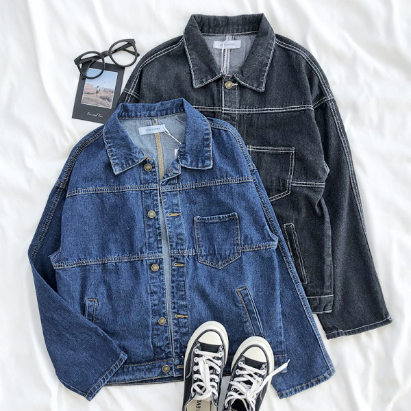 Női alkalmi farmerdzseki széles modell klasszikus gallérral és zsebekkel