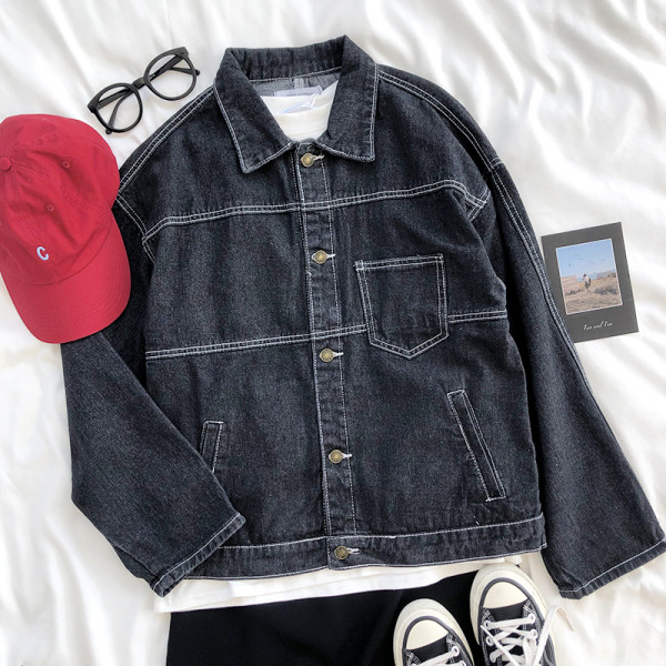 Női alkalmi farmerdzseki széles modell klasszikus gallérral és zsebekkel