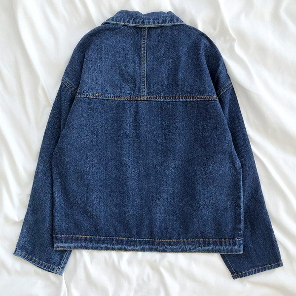 Női alkalmi farmerdzseki széles modell klasszikus gallérral és zsebekkel