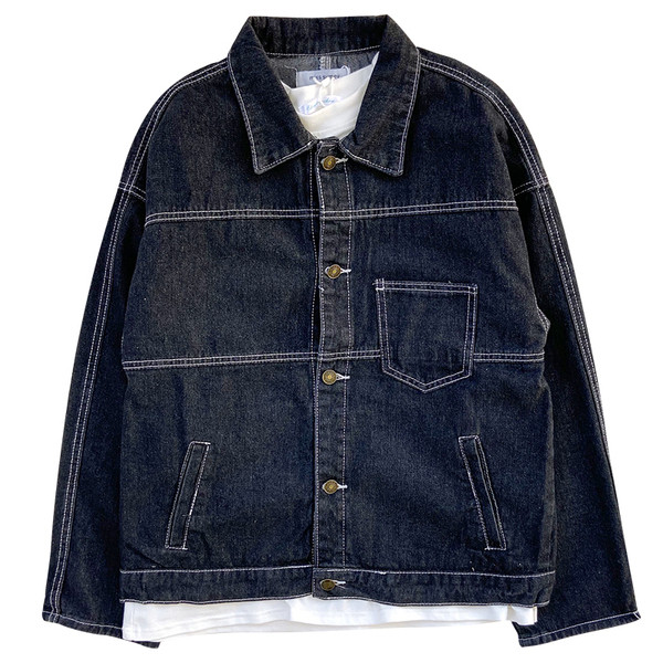 Női alkalmi farmerdzseki széles modell klasszikus gallérral és zsebekkel