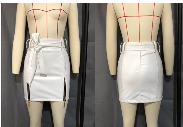 Modern női szoknya ökobőrből, magas derékkal, övvel és cipzárral