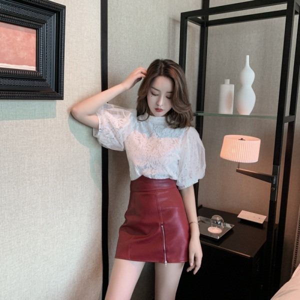 Γυναικεία δαντελένια δαντέλα με κοντό μανίκι