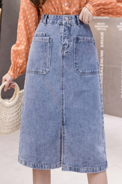 Γυναικεία τζιν φούστα μεσαίο μήκος  και υψηλή μέση